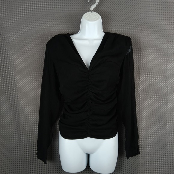 Express Tops - Express Black Ruched Top Small Whimsigoth Sheer Sleeve Fitted Y2K